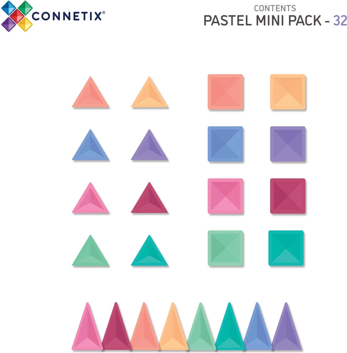 Connetix - Mini Pack Magnetsæt 32 Dele Pastel - Ct-P-00032-Mi