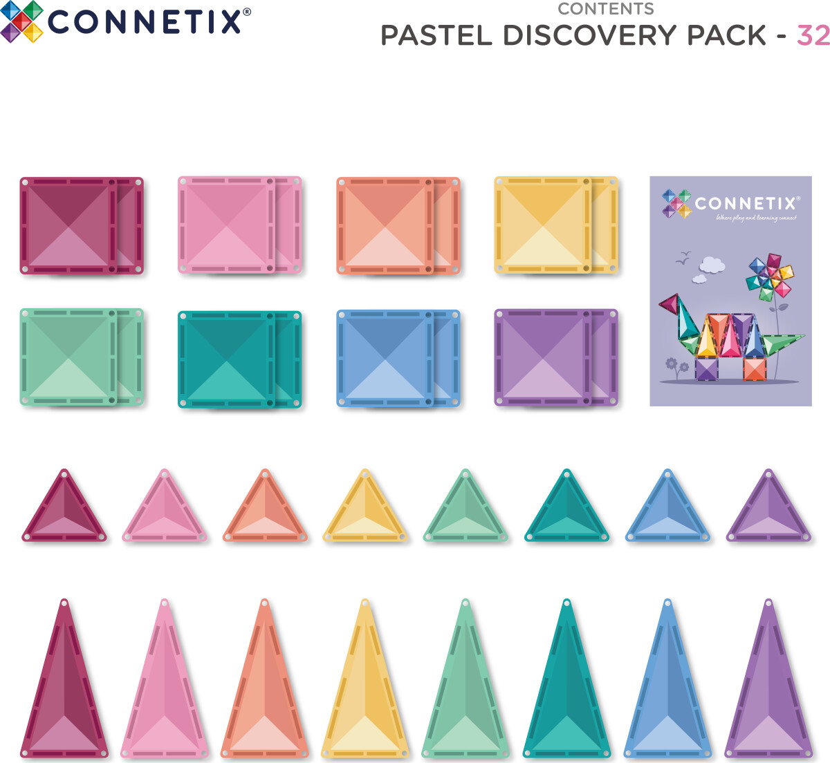 Connetix - Pastel Discovery Pack 32 Pc Ct-P-00032-Dp