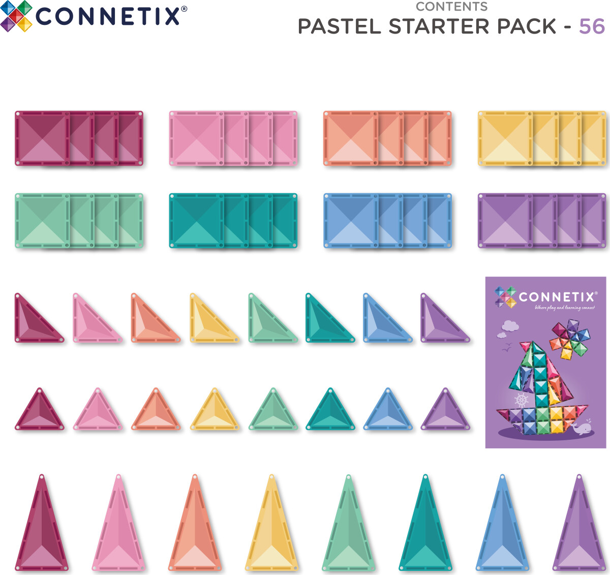 Connetix - Pastel Starter Pack 56 Pc Ct-P-00056-St