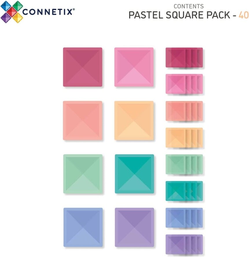 Connetix - Square Pack - Magnetsæt 40 Dele - Pastel Ct-P-00040-Sq