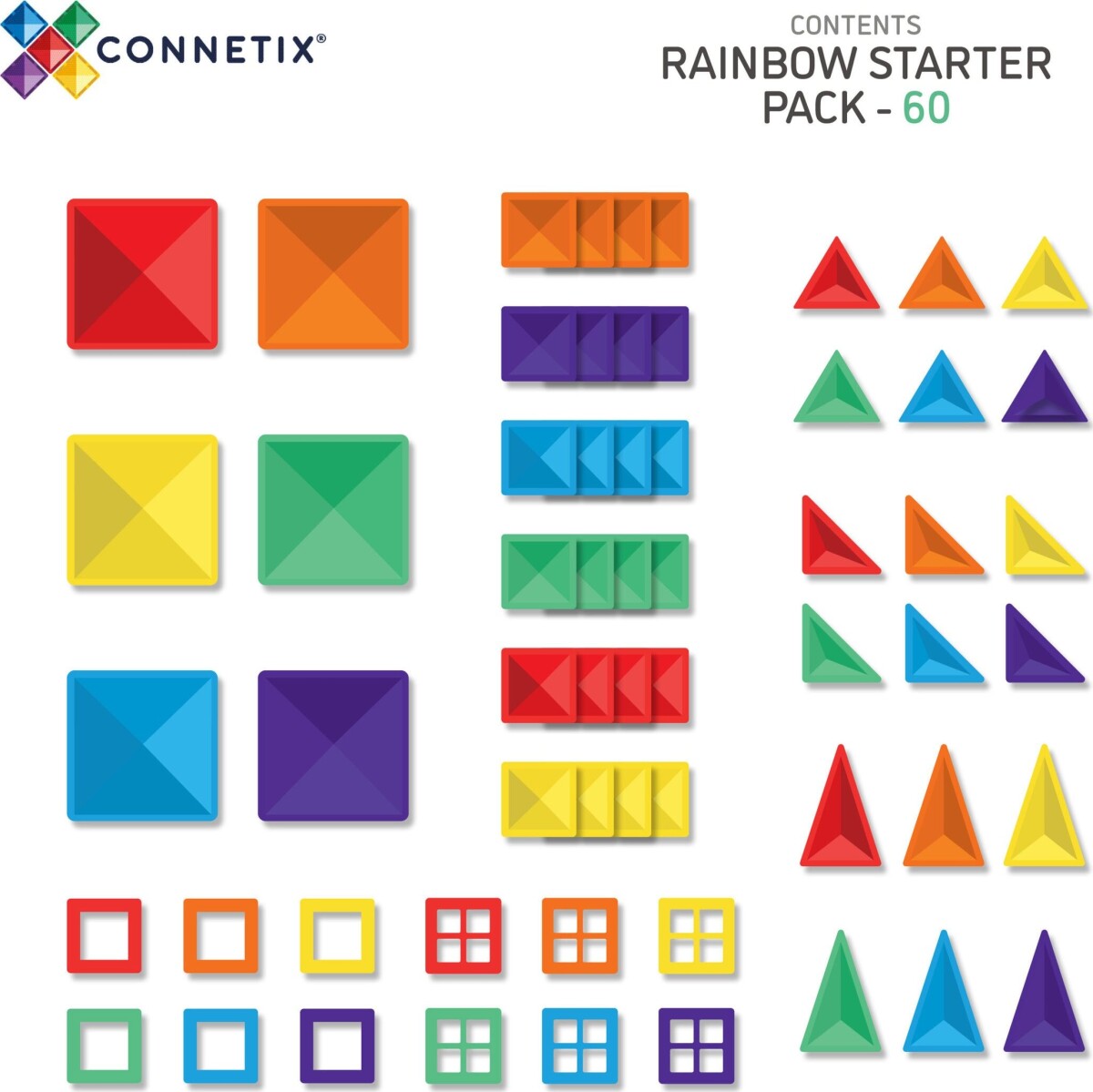 Connetix - Starter Pack - Magnetsæt 60 Dele - Rainbow Ct-R-00060-St