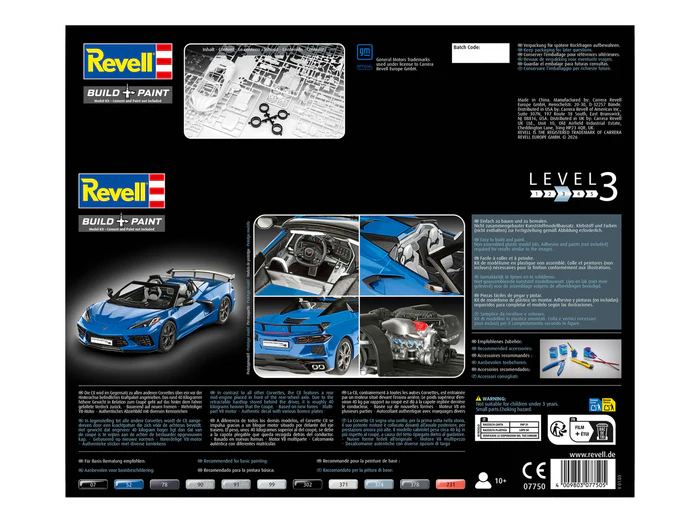 Revell 07750 - Corvette C8 Cabriolet Bil - Build Paint - 1 25