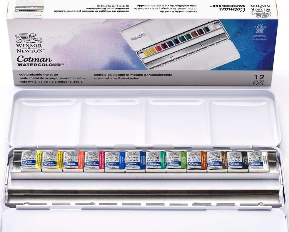 Winsor Newton - Akvarelfarve Pan Sæt Med 12 Farver - Travel Tin