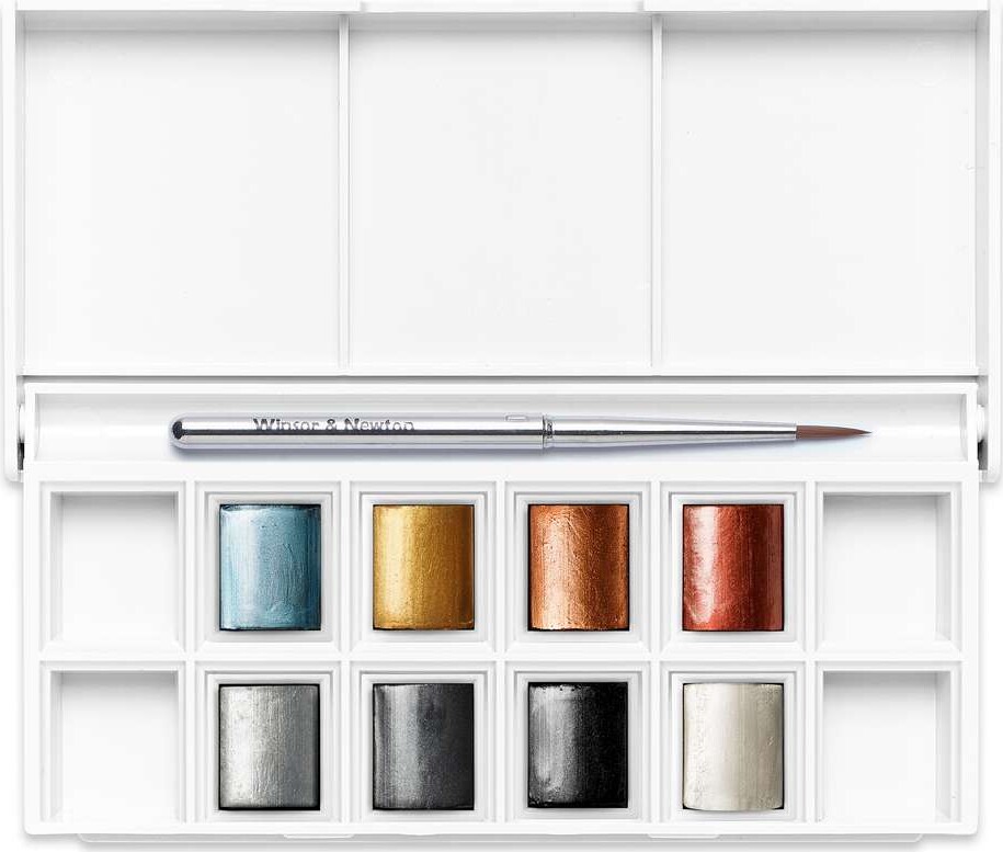 Winsor Newton - Akvarelfarve Pan Sæt - 9 Dele - Metallic Pocket