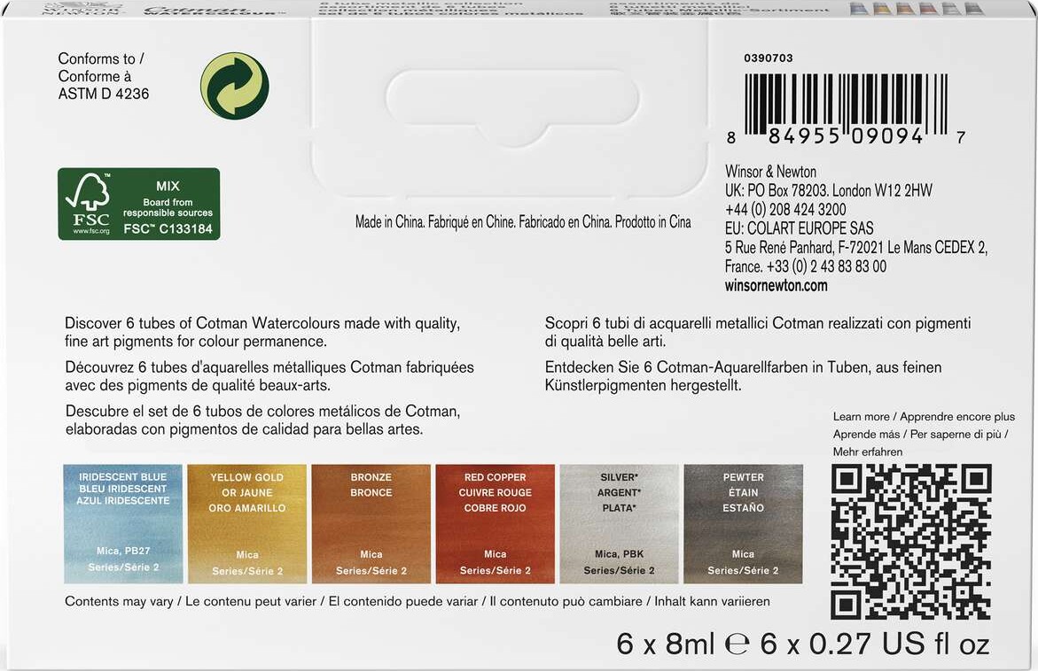 Winsor Newton - Akvarelfarver - Cotman - Metallic Collection - 6X8 Ml