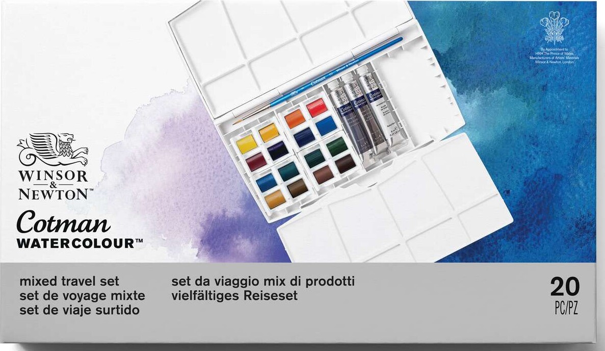 Winsor Newton - Akvarelfarve Sæt Med 20 Dele - Mixed Travel