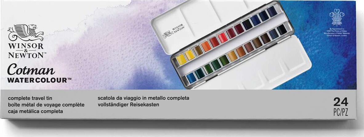 Winsor Newton - Akvarelfarve Sæt Med 24 Farver - Complete Travel Tin