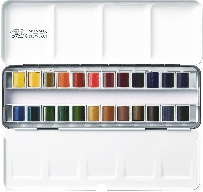Winsor Newton - Akvarelfarve Sæt Med 24 Farver - Complete Travel Tin