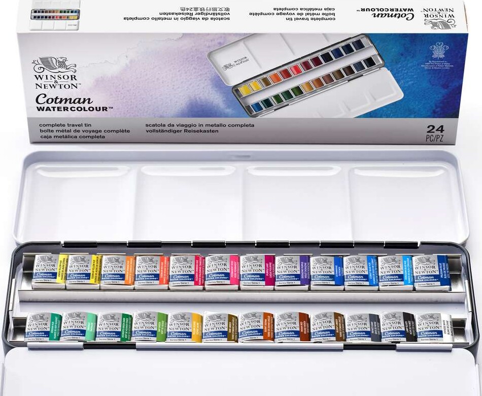 Winsor Newton - Akvarelfarve Sæt Med 24 Farver - Complete Travel Tin