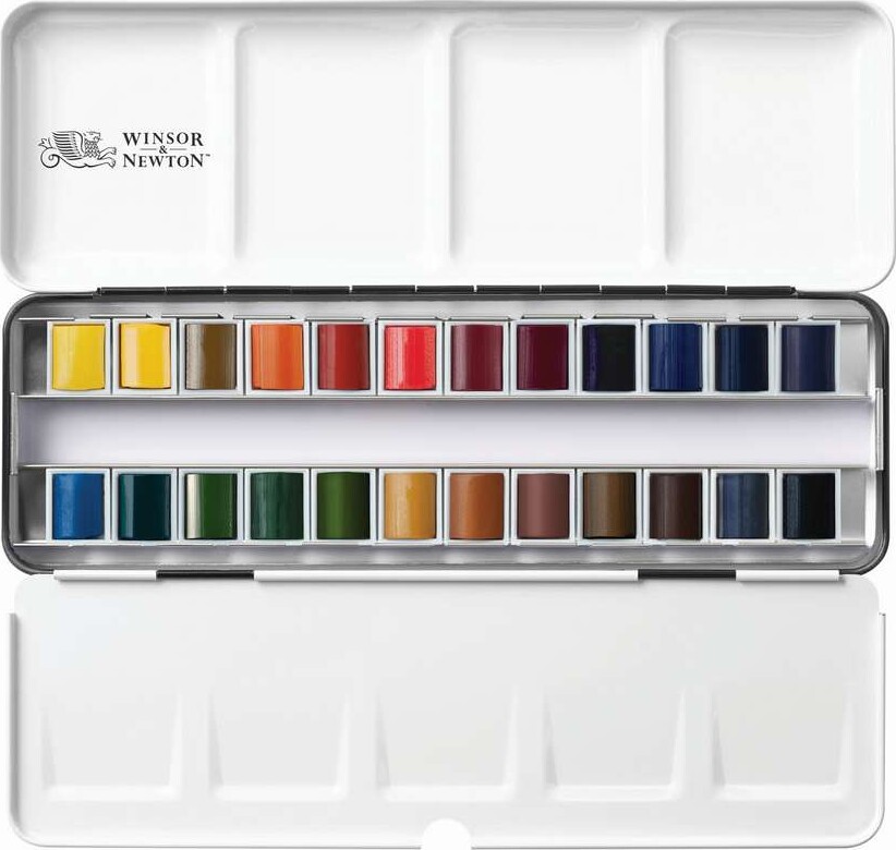 Winsor Newton - Akvarelfarve Sæt Med 24 Farver - Complete Travel Tin