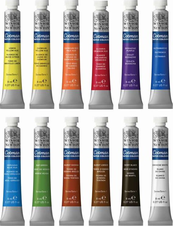 Winsor Newton - Akvarelfarve Sæt - Tube Collection - 12 Farver