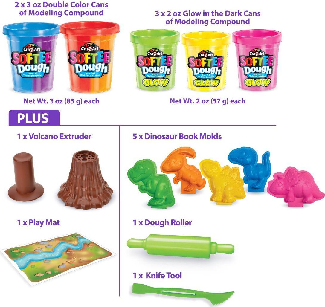 Cra-Z-Art - Softee Dough - Dino Glow Dough Sæt - Lexibook