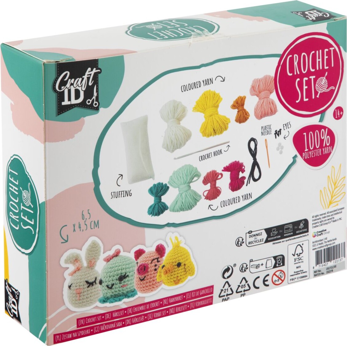 Hæklekit - Kanin Blæksprutte Kylling Og Gris - 4 Dyr - Craft Id