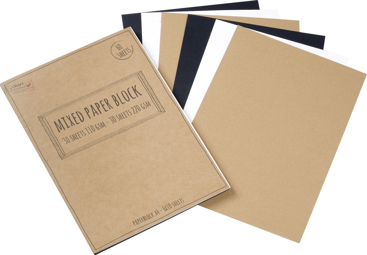 Craft Sensations - Karton - A4 - Hvid Brun Sort - 60 Ark