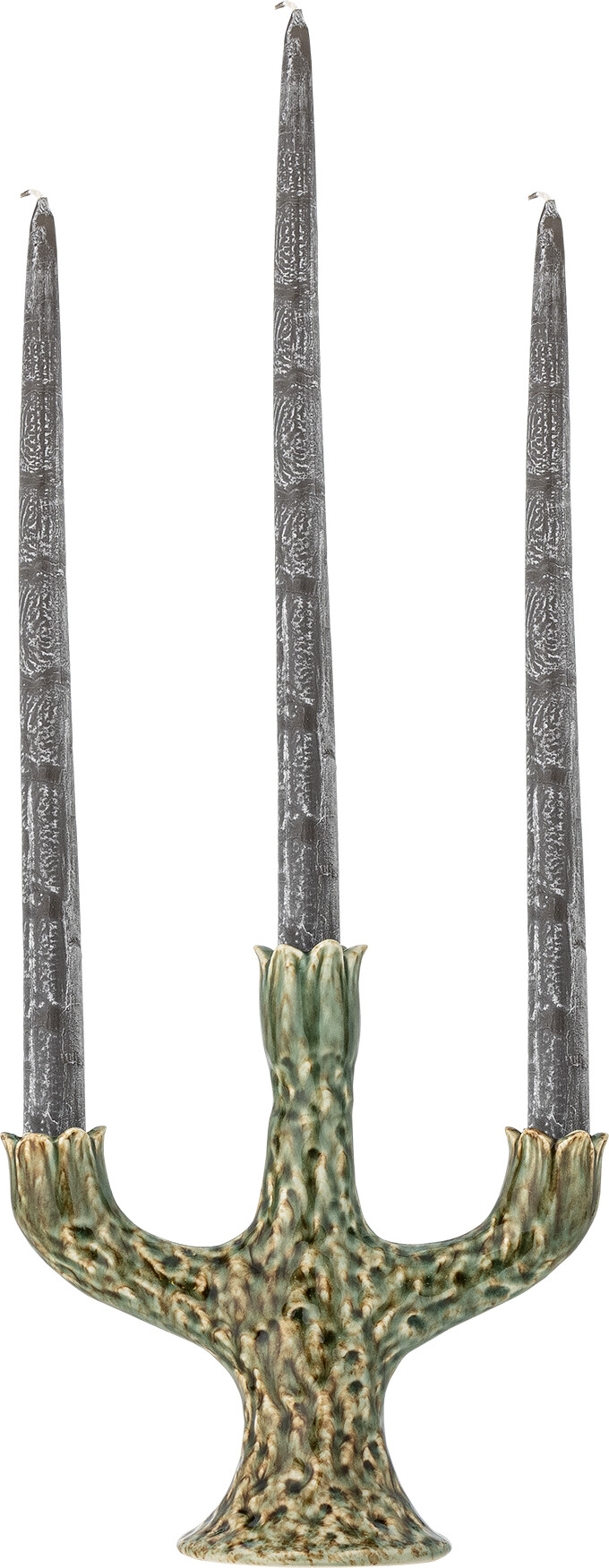 Creative Collection - Cyrill Lysestage - Grøn - Stentøj - 21 Cm