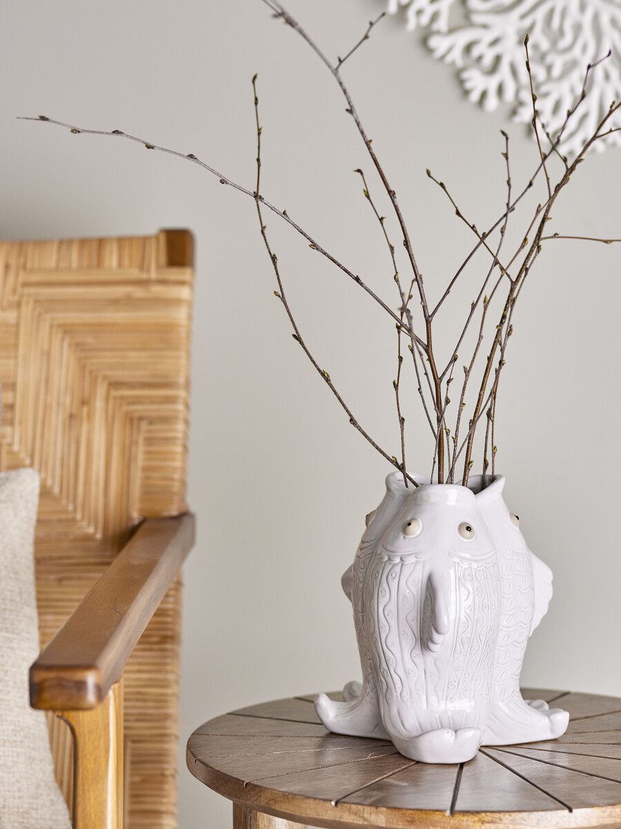Creative Collection - Fili Fiske Vase - Hvid - Stentøj - H 19 Cm