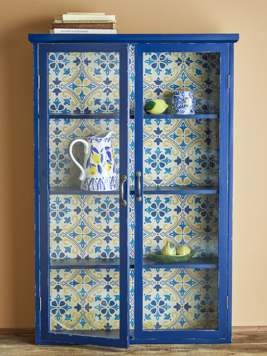 Creative Collection - Hazem Vitrineskab - Blå - Fyrretræ - 81X122X22 Cm