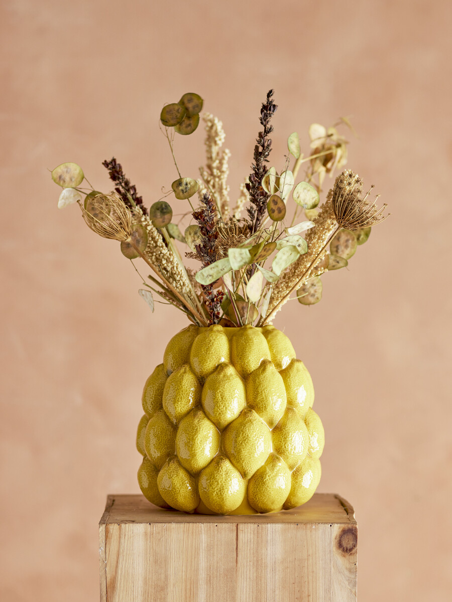 Creative Collection - Limone Citron Vase - Gul - Stentøj - H 22 Cm