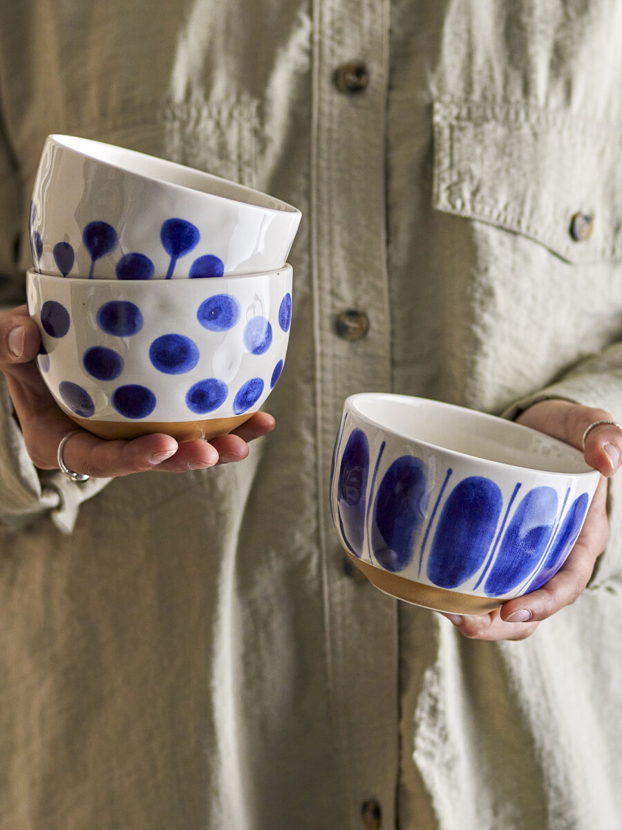 Creative Collection - Linora Skål - Blå - Stentøj - Sæt Med 3 Stk