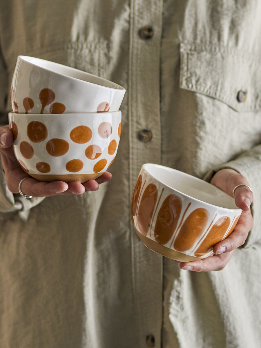 Creative Collection - Linora Skål - Brun - Stentøj - Sæt Med 3 Stk