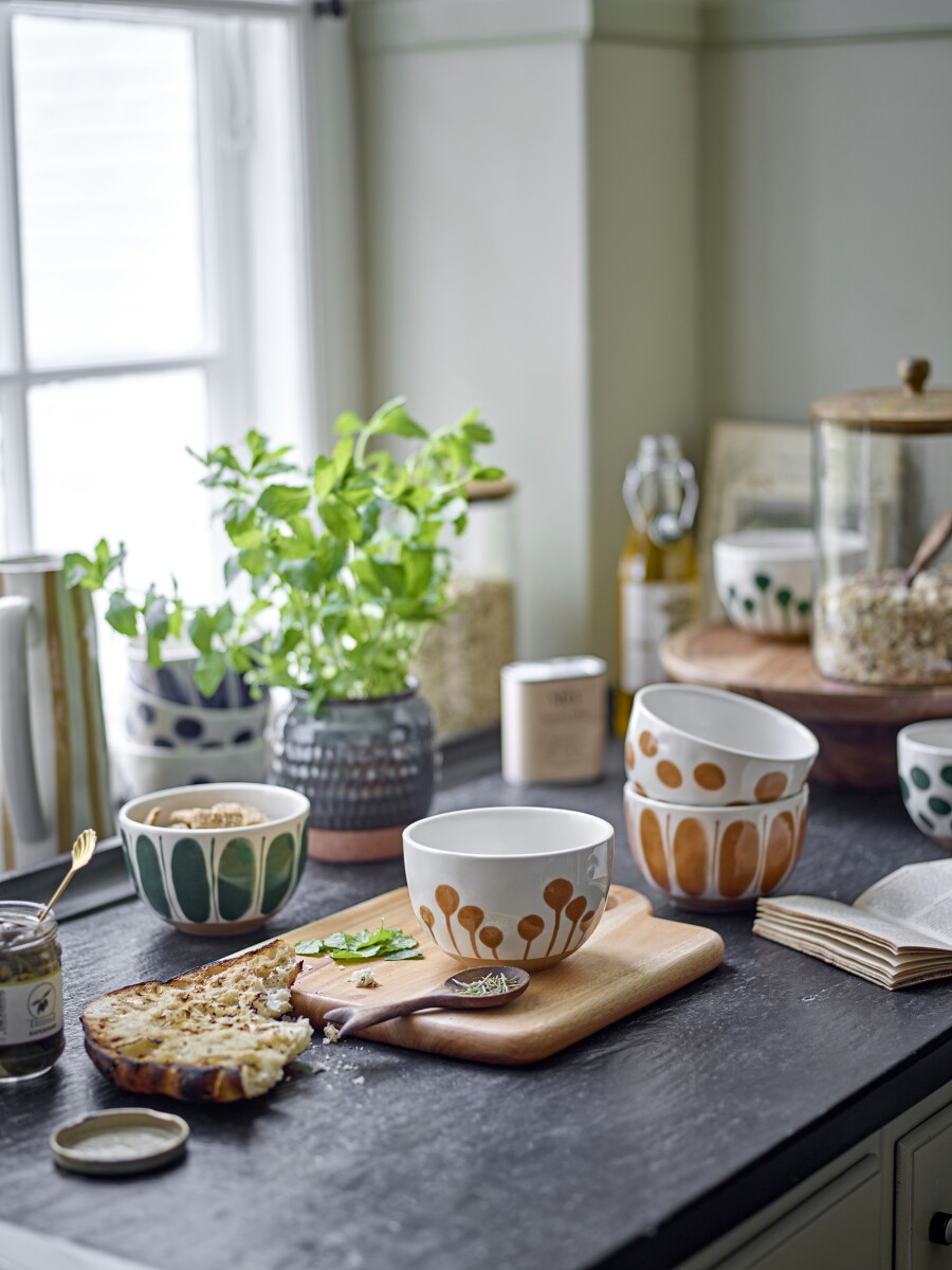 Creative Collection - Linora Skål - Grøn - Stentøj - Sæt Med 3 Stk