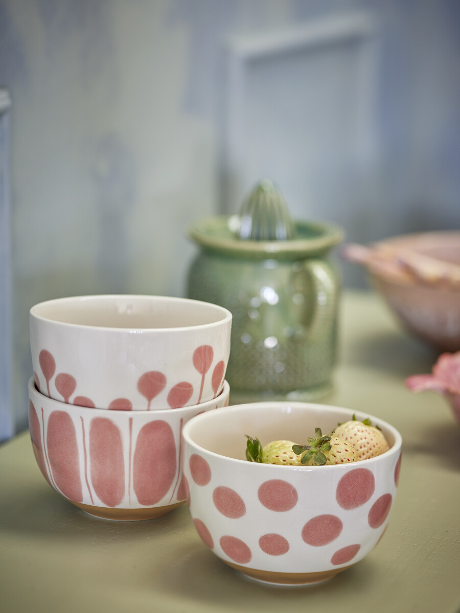 Creative Collection - Linora Skål - Rosa - Stentøj - 460 Ml - Sæt Med 3