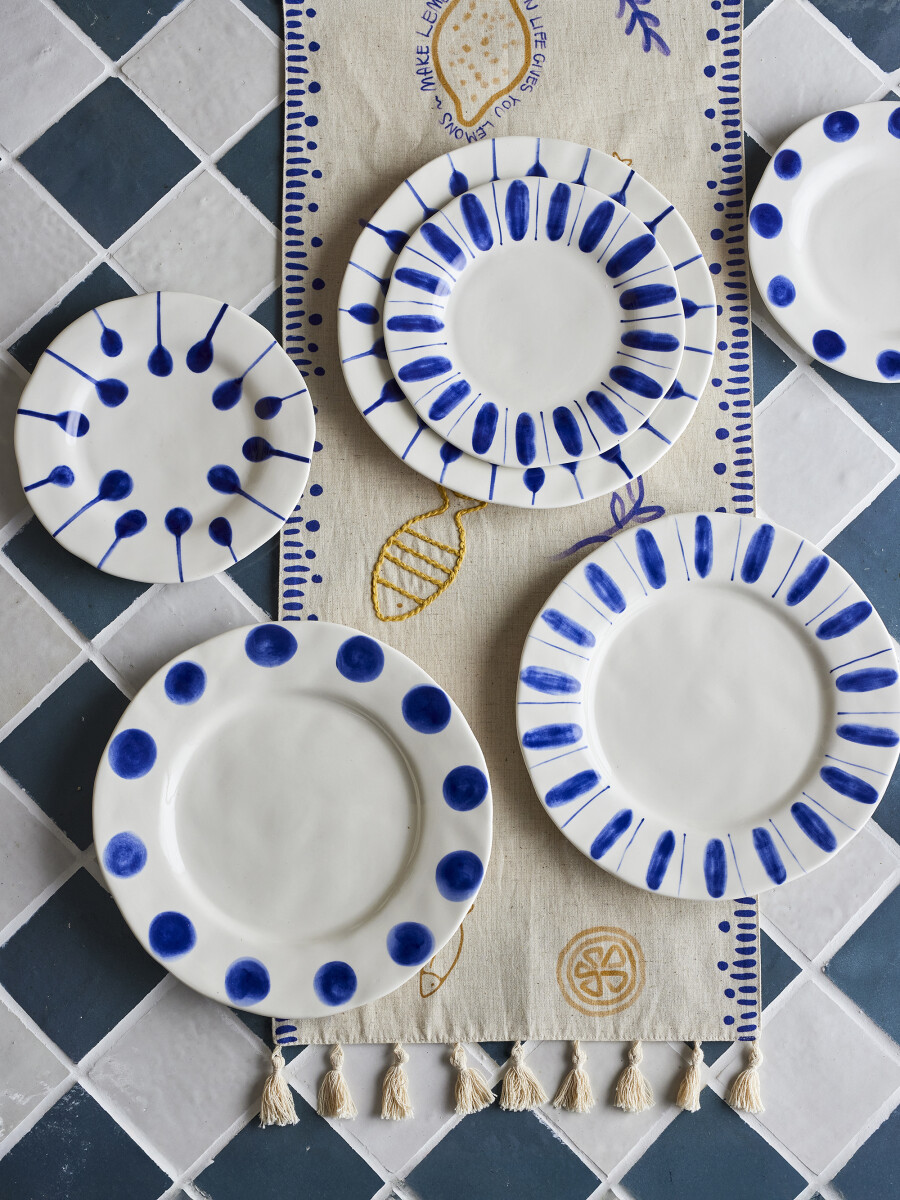 Creative Collection - Linora Tallerkener - Blå - Stentøj - 3 Stk