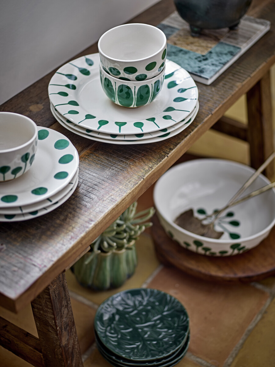 Creative Collection - Linora Tallerkener - Grøn - Stentøj - Sæt Med 3