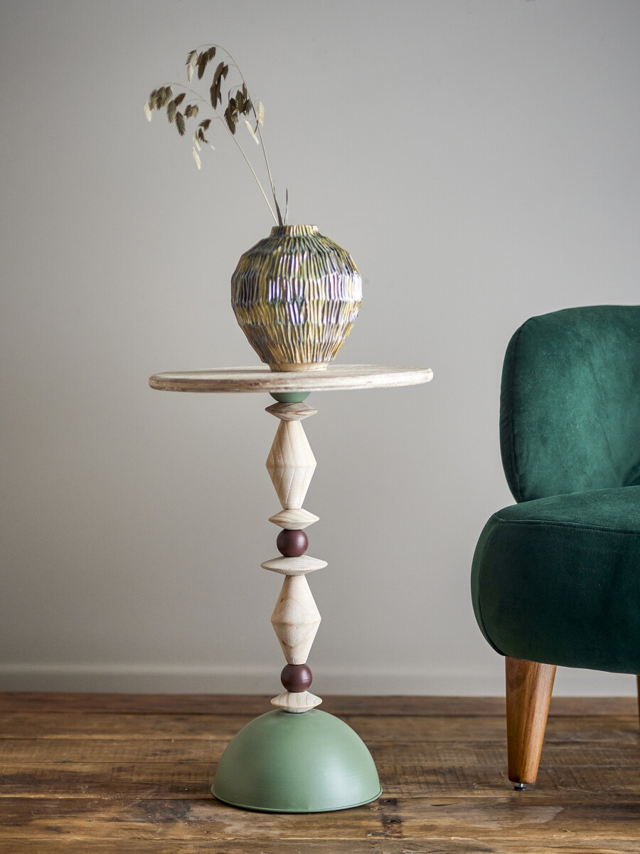 Creative Collection - Mannelli Sidebord - Grøn - Fyrretræ - Rundt