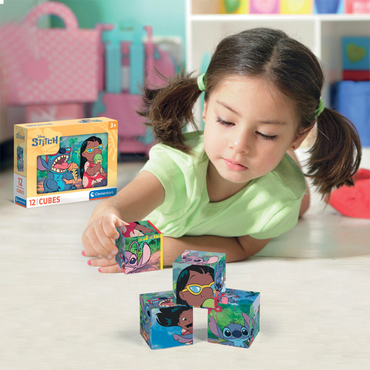 Clementoni - Disney Stitch Cubes Klodspuslespil - 12 Brikker