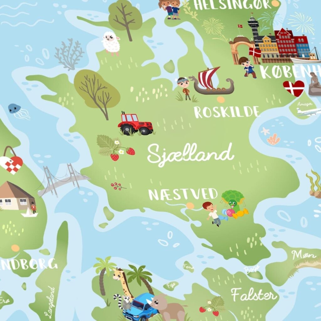 Danmarkskort Plakat Til Børn - 50X70 Cm