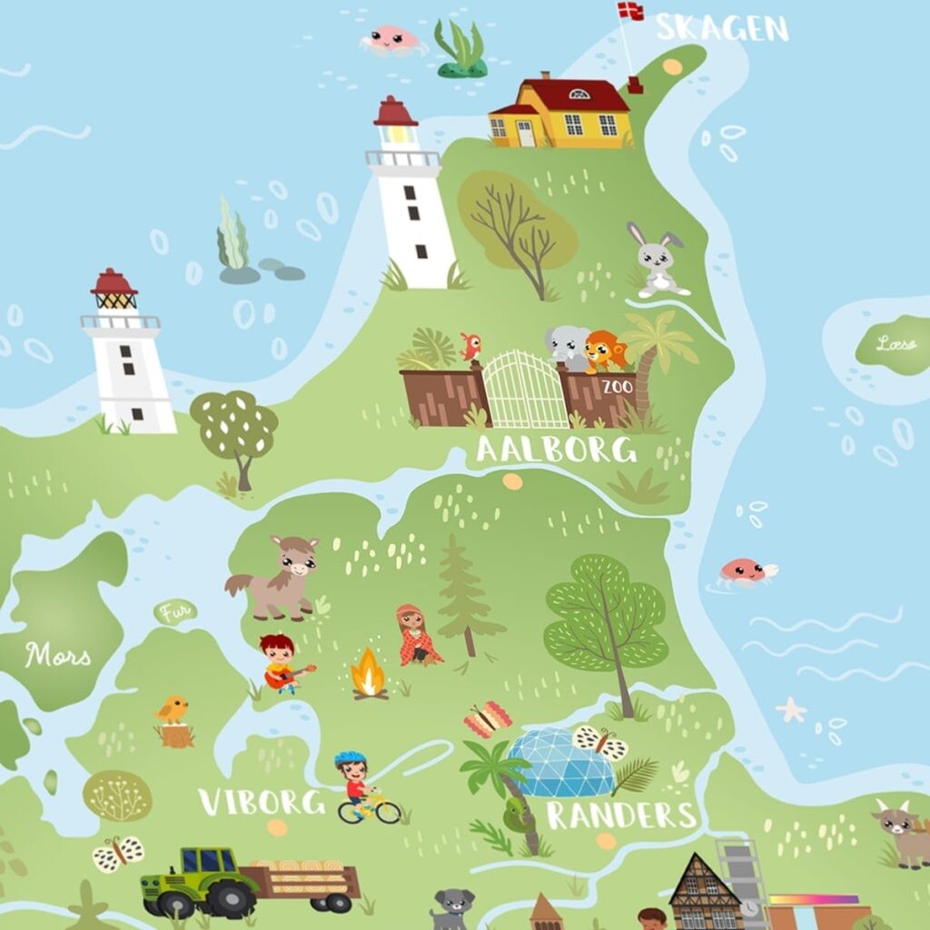 Danmarkskort Plakat Til Børn - 50X70 Cm