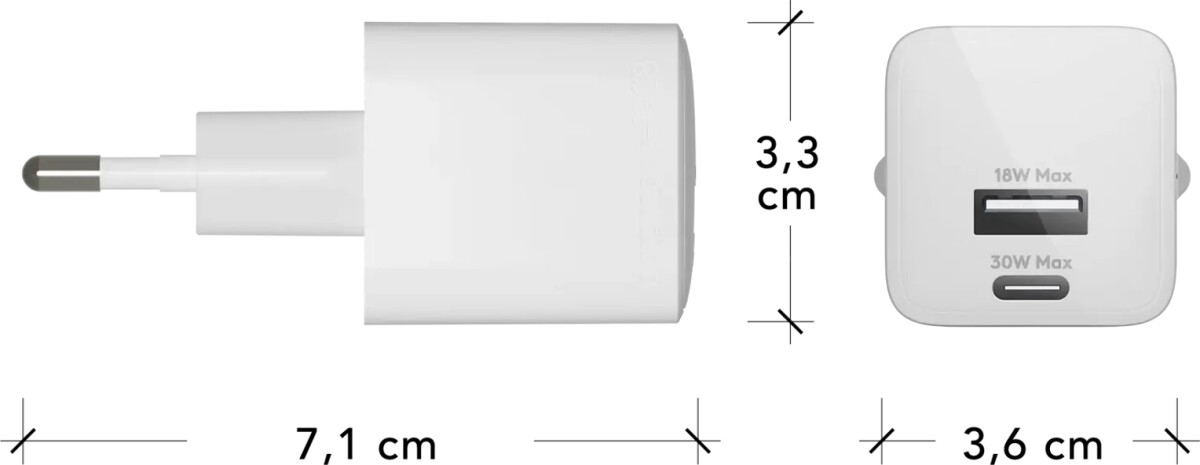 Dbramante1928 - Re-Charge - Vægoplader Gan - Usb-C Usb-A 30W 18W Eu - Hvid