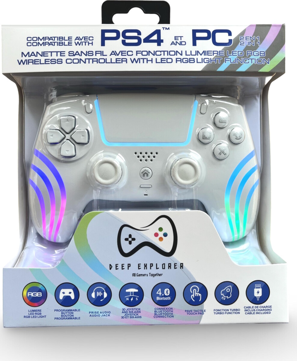 Deep Explorer Wireless Controller White Ps4 Ps3 Pc