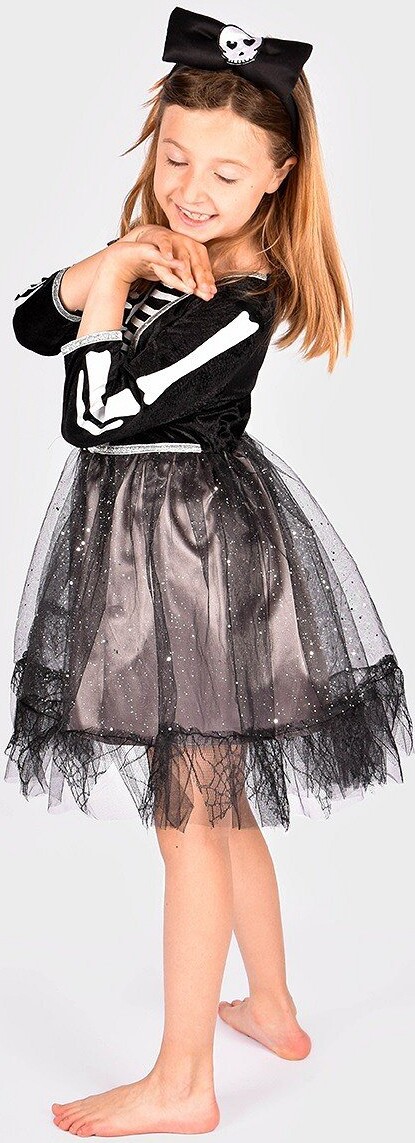 Skelet Kjole - Kostume Til Børn - 5-6 År - Den Goda Fen