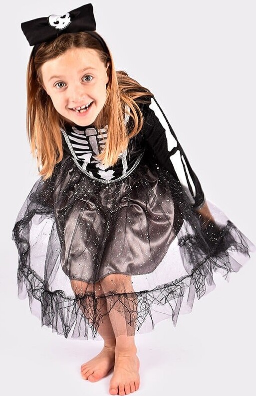 Skelet Kjole - Kostume Til Børn - 5-6 År - Den Goda Fen