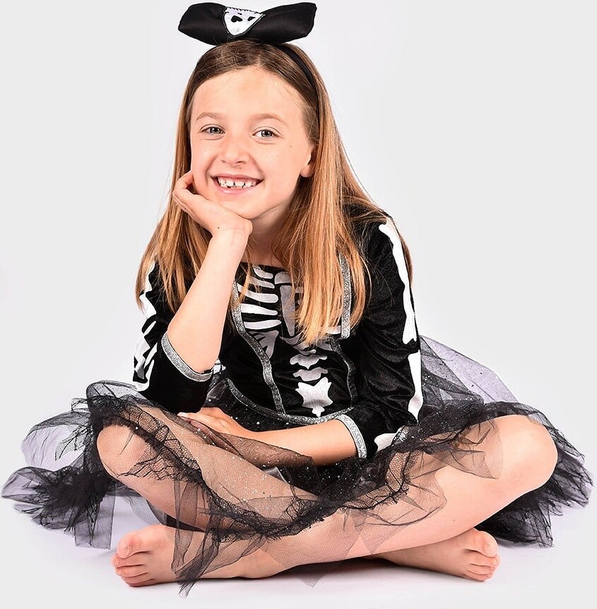 Skelet Kjole - Kostume Til Børn - 5-6 År - Den Goda Fen