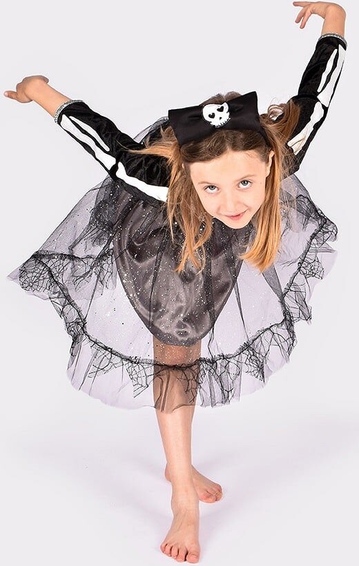 Skelet Kjole - Kostume Til Børn - 5-6 År - Den Goda Fen