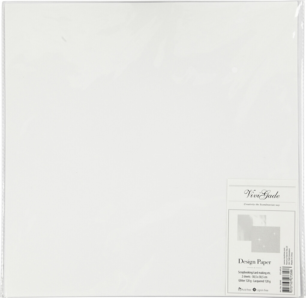 Designpapir - Glimmer - 30 5X30 5 Cm - 120 128 G - Hvid - 2 Ark