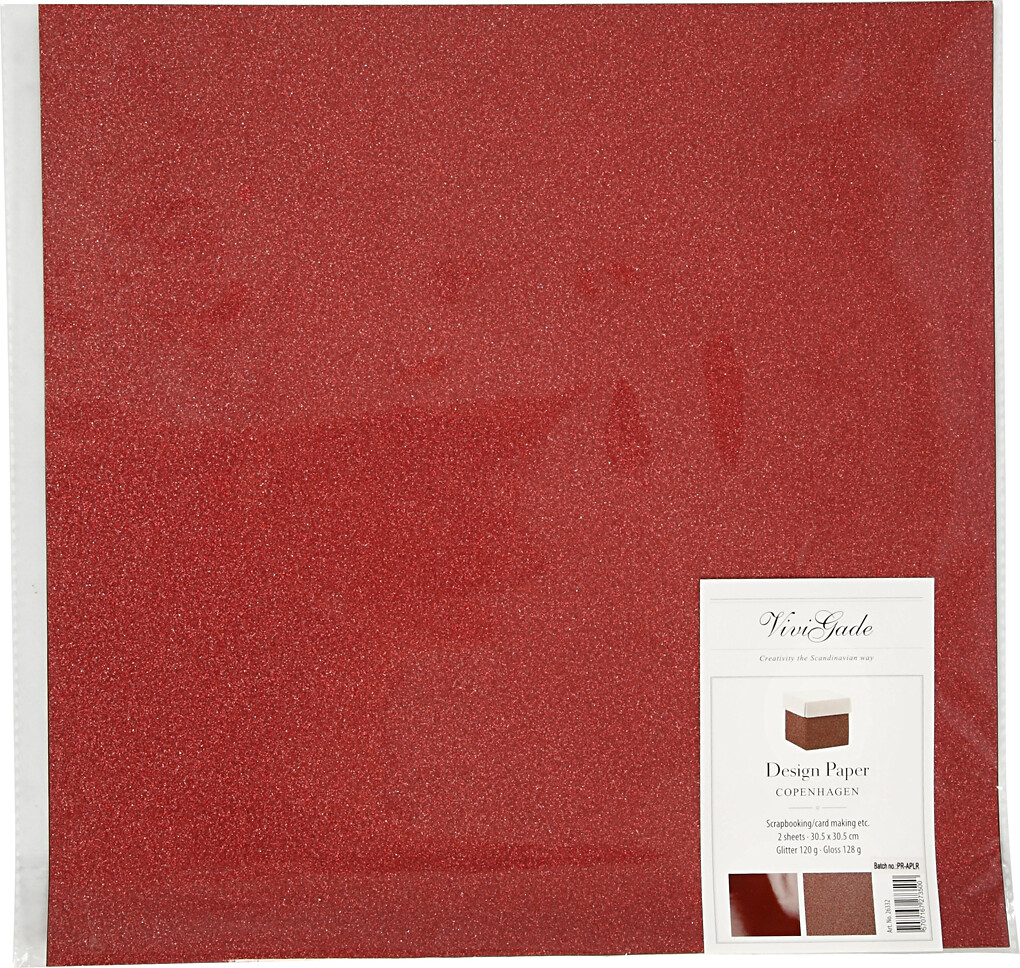 Designpapir - Glimmer - 30 5X30 5 Cm - 120 128 G - Rød - 2 Ark