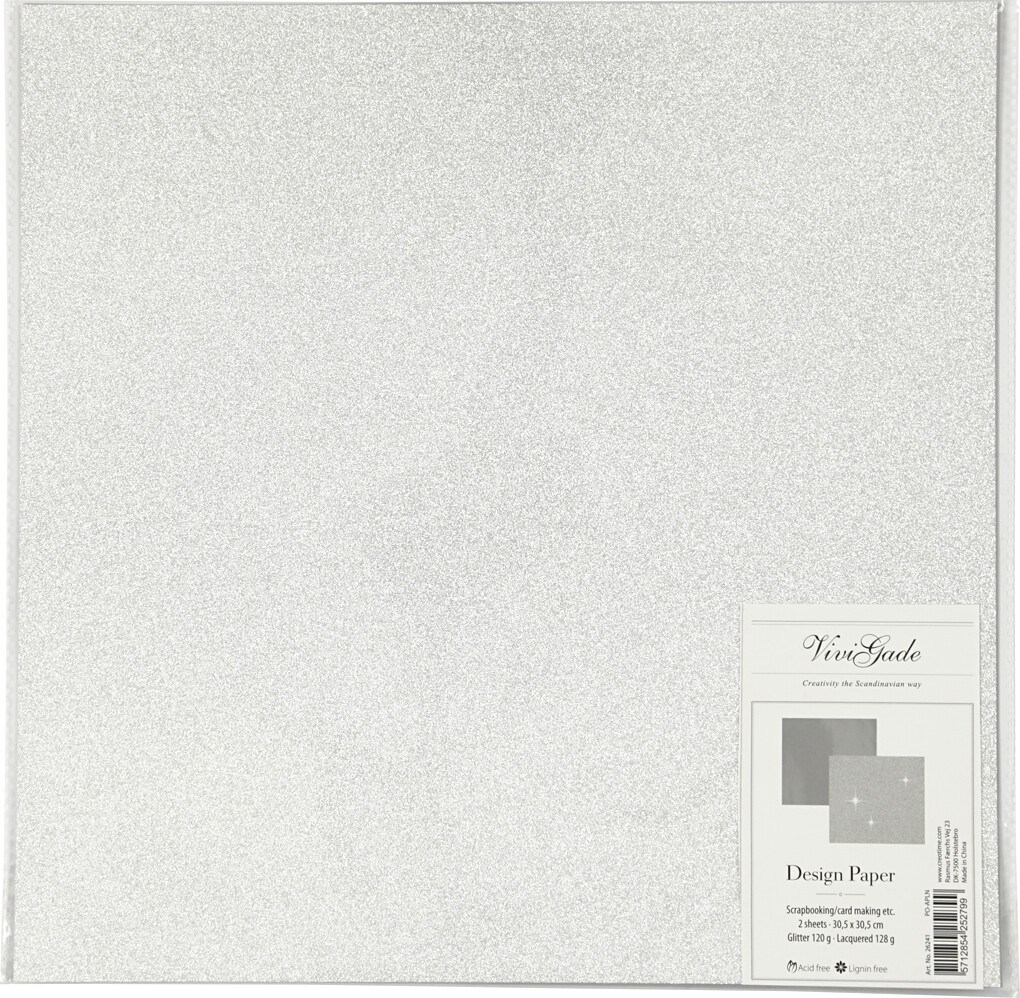 Designpapir - Glimmer - 30 5X30 5 Cm - 120 128 G - Sølv - 2 Ark