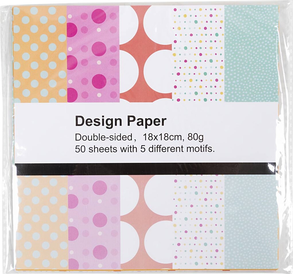 Designpapir - Ark 18X18 Cm - Prikker - 80 G - 50 Ark