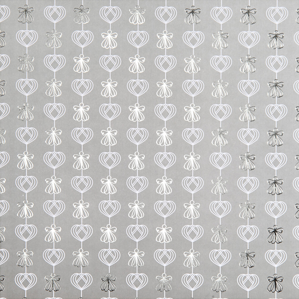 Designpapir - Engle Og Hjerter - 30 5X30 5 Cm - 180 G - Sølv - 3 Ark