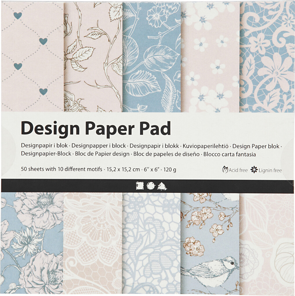 Designpapir I Blok - 15 2X15 2 Cm - 120 G - Rosa - 50 Ark