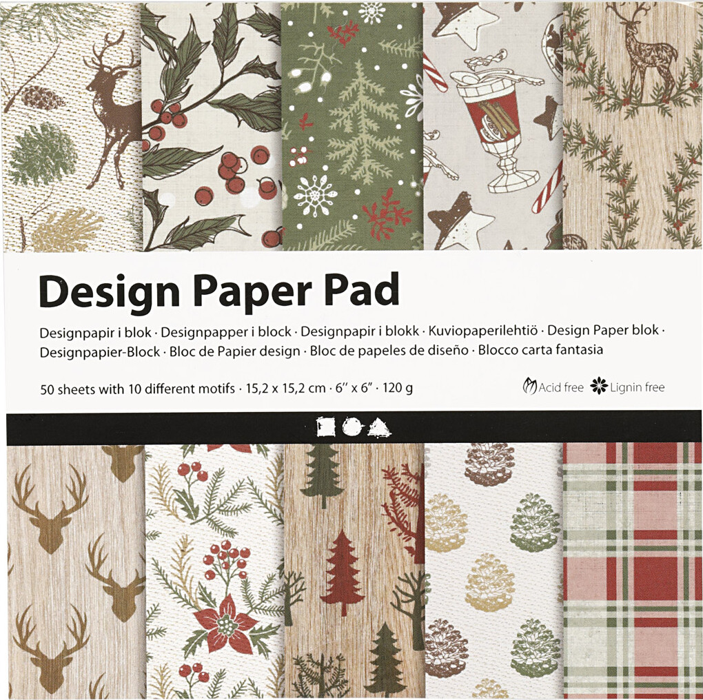 Designpapir I Blok - 15 2X15 2 Cm - 120 G - Brun - Rød - 50 Ark
