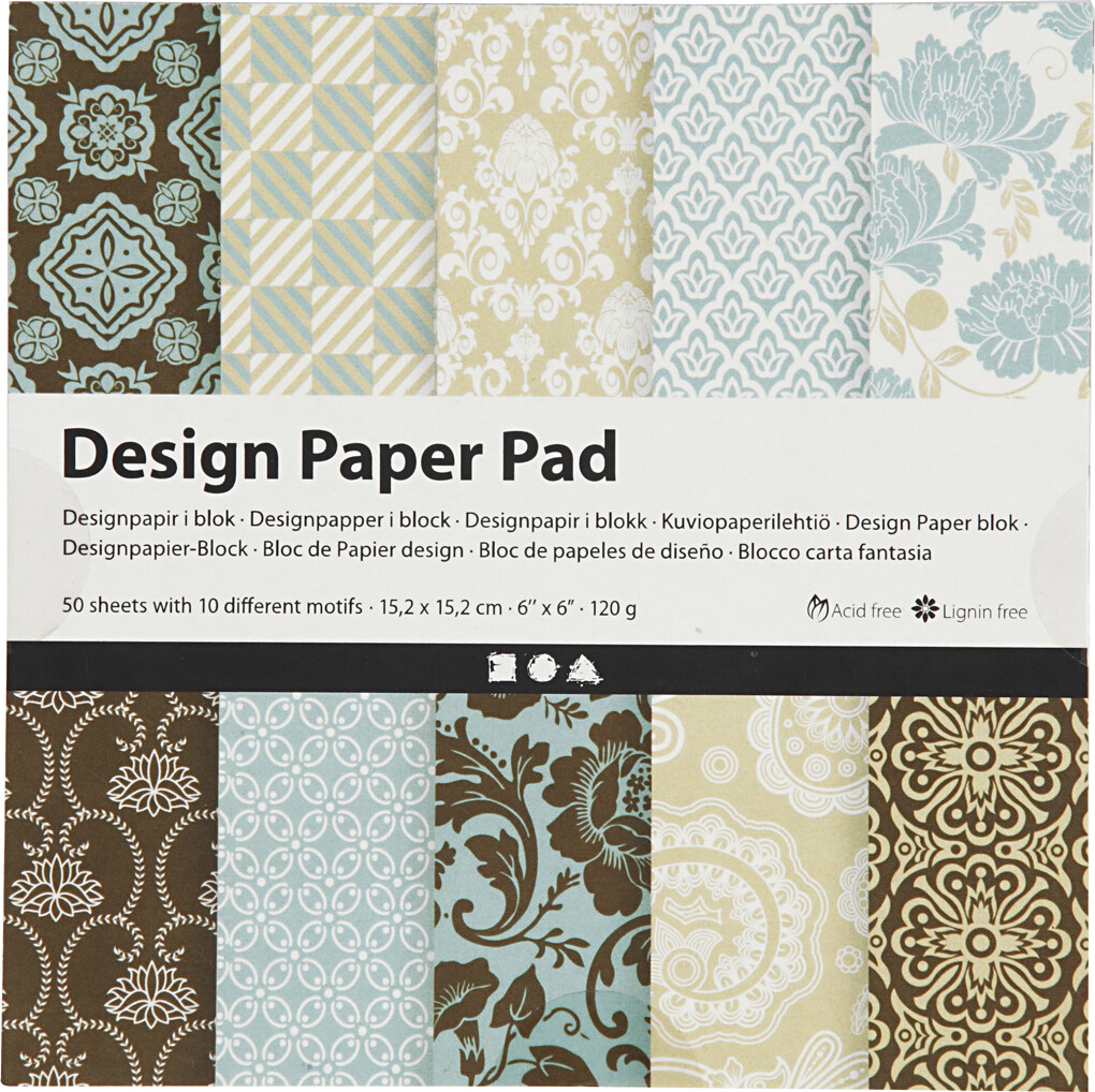 Designpapir I Blok - 15 2X15 2 Cm - 120 G - Lyseblå - Brun - 50 Ark