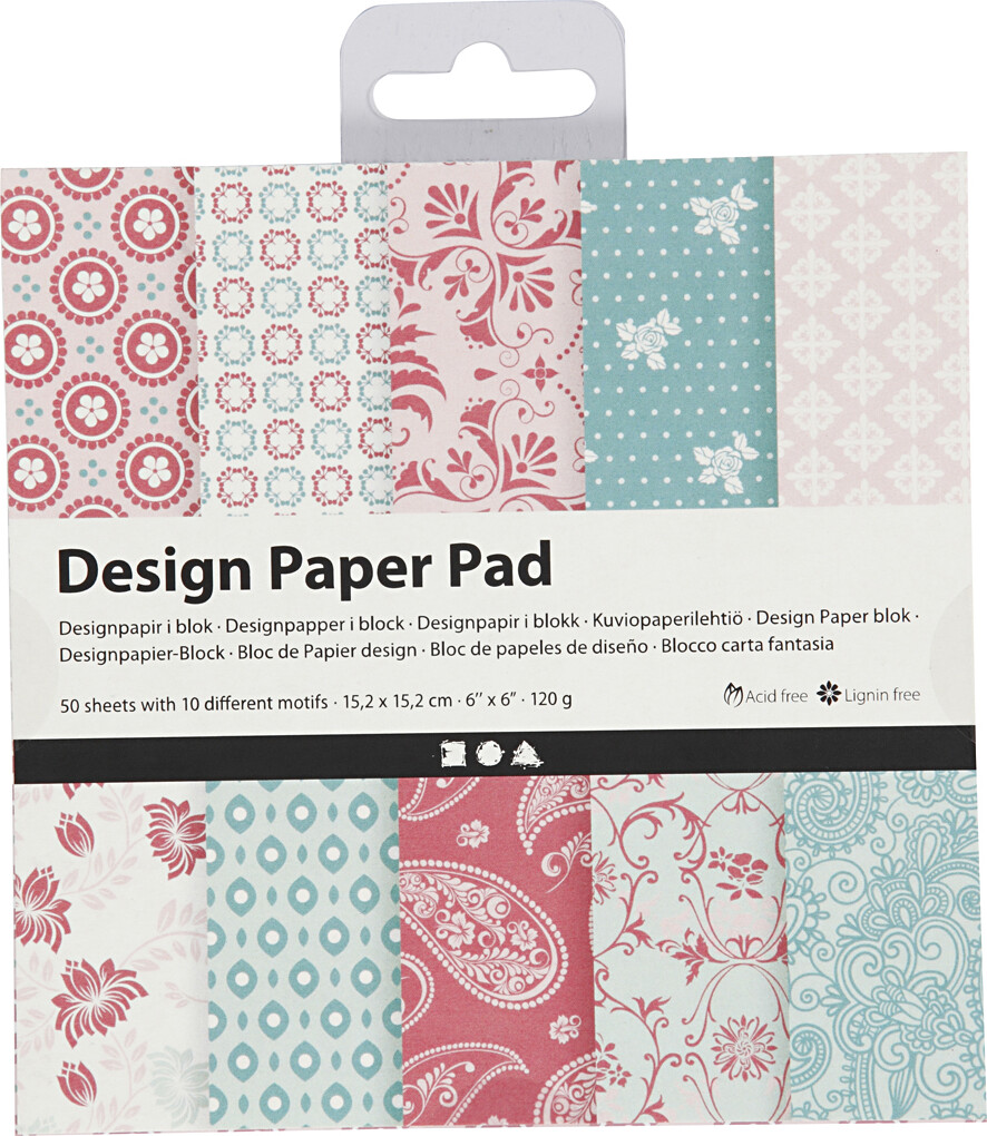 Designpapir I Blok - 15 2X15 2 Cm - 120 G - Rosa - 50 Ark