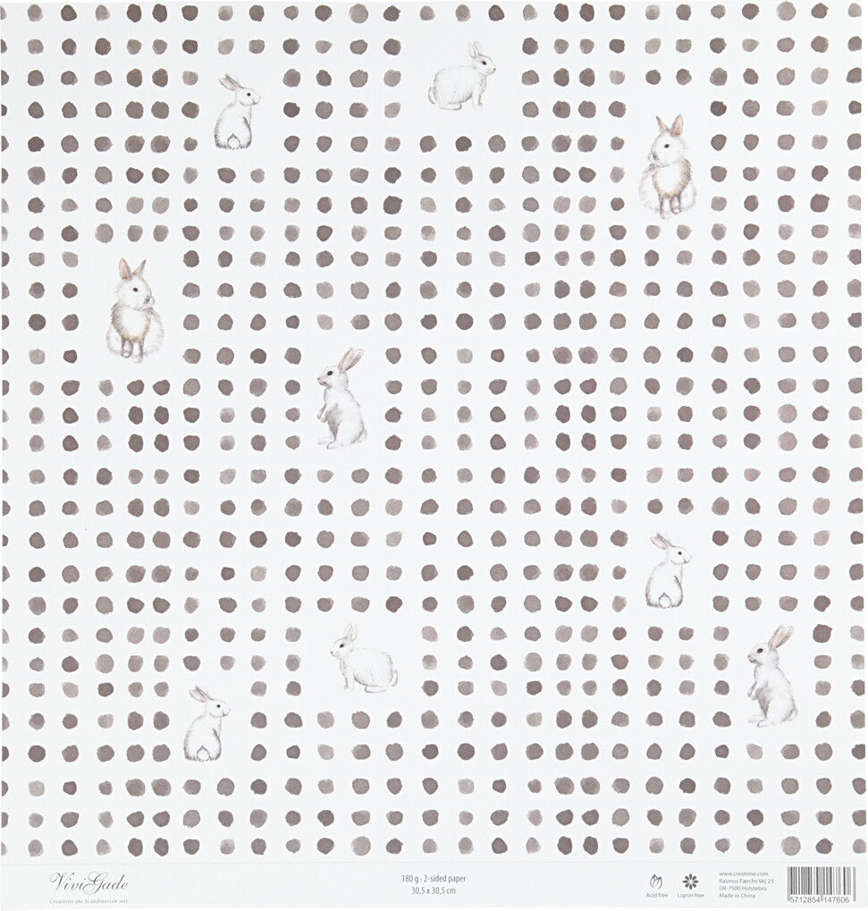 Designpapir - Kaniner - 30 5X30 5 Cm - 180 G - Grå Hvid - 5 Ark