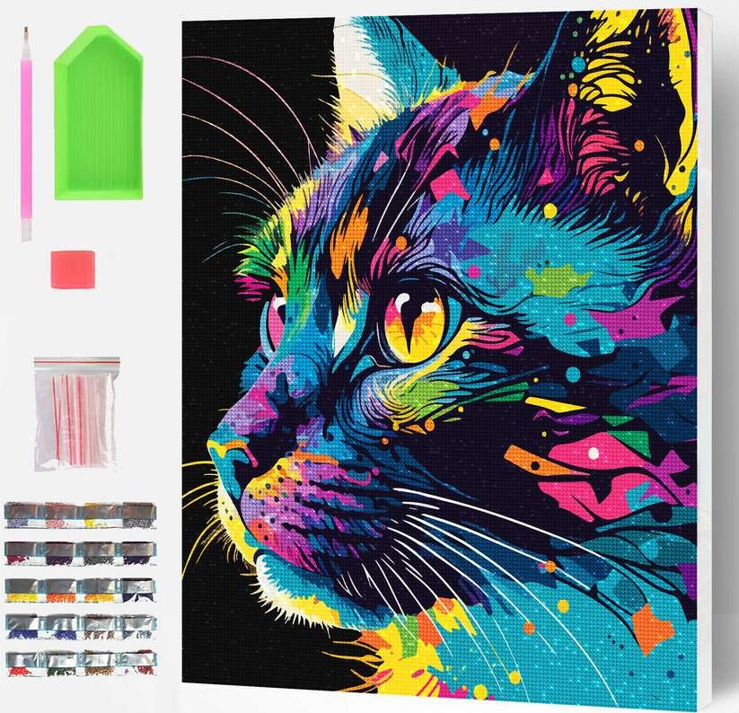 Diamond Art Painting Kit På Lærred - 30X40 Cm - Kat - Ny - Splat