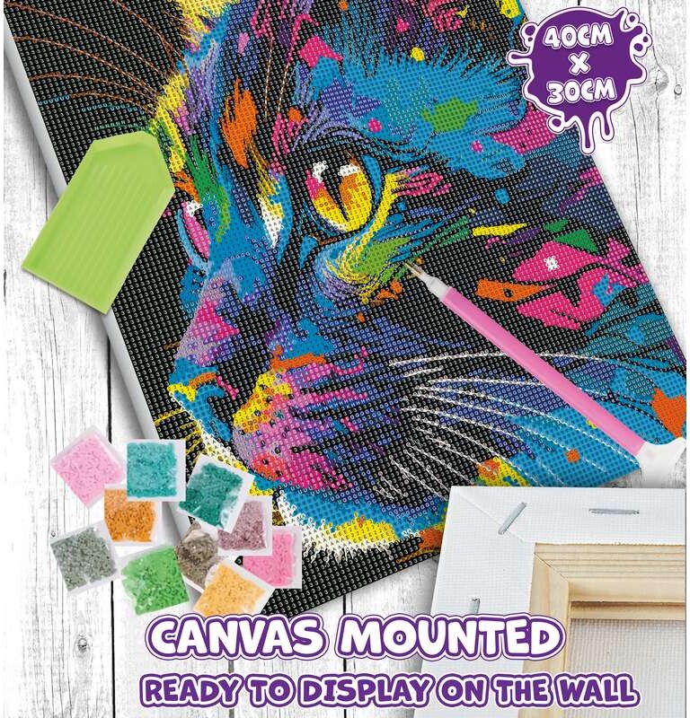 Diamond Art Painting Kit På Lærred - 30X40 Cm - Kat - Ny - Splat